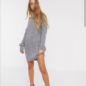 ASOS DESIGN Tall off shoulder knitted mini dress with stitch detail